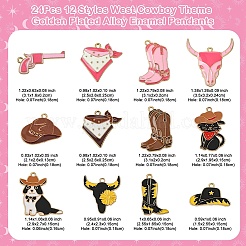 24Pcs 12 Styles West Cowboy Theme Golden Plated Alloy Enamel Pendants&nbsp;FIND-YW0006-74