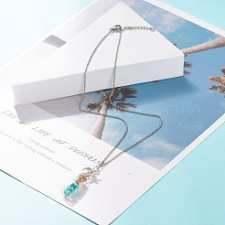 Glass Bottle with Synthetic Turquoise Chips Pendant Necklace&nbsp;NJEW-JN03841-01
