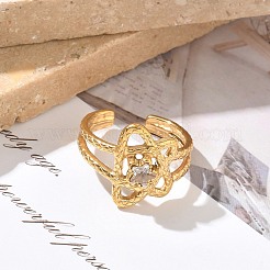 304 Stainless Steel Pave Cubic Zirconia Cuff Open Rings&nbsp;SA-CBAFEB5-06A-G