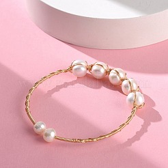 Natural Pearl Beaded Cuff Bangles&nbsp;BJEW-JB09416