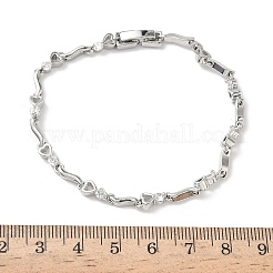 Brass Micro Pave Clear Cubic Zirconia Heart & Twist Link Chain Bracelets for Women&nbsp;BJEW-G764-06P
