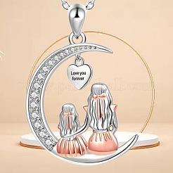 Mother's Day Alloy with Rhinestone Mother Daughter Moon Pendant Necklaces&nbsp;FS-WGC883C-01