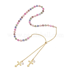 Natural Colorful Tourmaline Dice Beaded Lariat Necklaces&nbsp;NJEW-JN05912