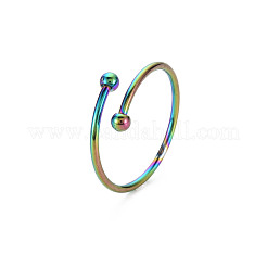 Rainbow Color 304 Stainless Steel Double Beaded Thin Open Cuff Rings&nbsp;RJEW-N038-048M