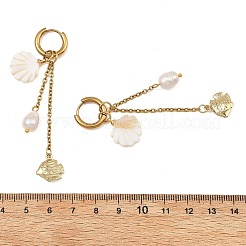 Natural Freshwater Shell & 316 Surgical Stainless Steel Charms Dangle Earrings for Women&nbsp;EJEW-JE07141