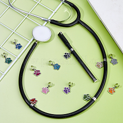 12Pcs 12 Colors Paw Print Alloy Enamel Stethoscope Pendant Decorations&nbsp;HJEW-FH00124