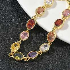 Oval Brass Pave Cubic Zirconia Link Chain Bracelets for Women&nbsp;BJEW-P385-02G