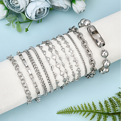 12Pcs 12 Style 304 Stainless Steel Chain Bracelets&nbsp;BJEW-DC0001-02