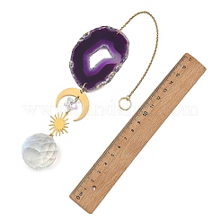 Natural Agate Slices & Glass Suncatcher&nbsp;HJEW-JM05028
