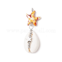 5Pcs 5 Colors Starfish Dyed Synthetic Turquoise & Natural Cowrie Shell Pendants&nbsp;PALLOY-JF03936