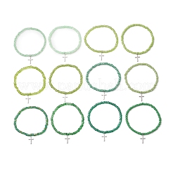 12Pcs 12 Colors 201 Stainless Steel Cross Charm Bracelets&nbsp;BJEW-JB13549