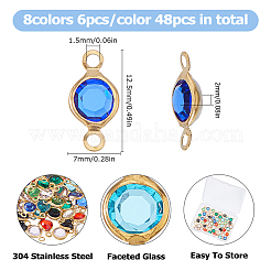 48Pcs 8 Colors 304 Stainless Steel with Glass Connector Charms&nbsp;STAS-HS0001-69