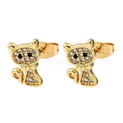 Brass Micro Pave Cubic Zirconia Cat Shape Stud Earrings&nbsp;EJEW-K267-30G