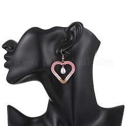 Heart 304 Stainless Steel Glass Seed Beads Dangle Earrings&nbsp;EJEW-MZ00646