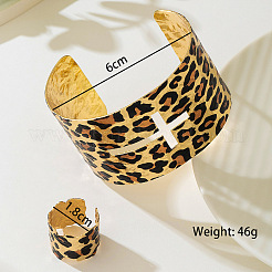 Leopard Print & Cross Pattern Alloy Cuff Bangles & Cuff Rings Sets&nbsp;WG9E489-01