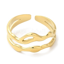 304 Stainless Steel Hollow Wave Open Cuff Ring for Women&nbsp;RJEW-I098-03G