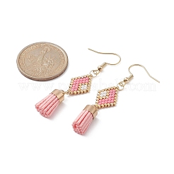 Seed Beaded Rhombus with Tassel Dangle Earrings&nbsp;EJEW-MZ00080-01