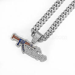 Hiphop Style Zinc Alloy Full Crystal Rhinestone Enamel Gun Shaped Pendant Cuban Link Chain Necklaces for Men&nbsp;WG2EDE4-02