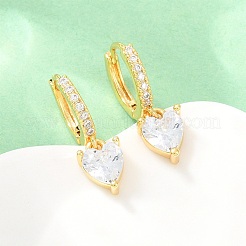 Brass Micro Pave Cubic Zirconia Hoop Dangle Earrings&nbsp;KK-H297-02G-01