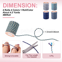 4 Rolls 4 Colors 4-Ply Polycotton Cord with Metallic Thread&nbsp;OCOR-TA0003-06B