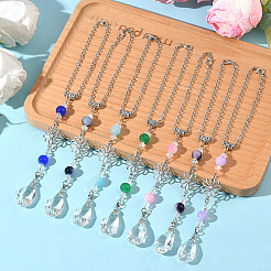 7Pcs 7 Colors Flower Alloy & Glass Teardrop Car Hanging Ornaments&nbsp;HJEW-SC0002-72