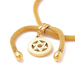 Crystal Rhinestone Ring with Star of David Charm Slider Bracelet with Round Mesh Chain for Women&nbsp;BJEW-C013-09G