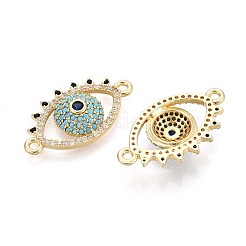 Brass Micro Pave Sky Blue Cubic Zirconia Connector Charms&nbsp;KK-N284-01G