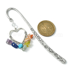 3Pcs 3 Style Fleur-de-lis/Woven Net/Heart Alloy Pendant Bookmark with Chakra Gemstone Chips&nbsp;AJEW-TA00008