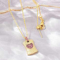 Brass Micro Pave Cubic Zirconia Rectangle with Heart Pendant Adjustable Slider Necklaces&nbsp;KK-CBA4547-08G-05