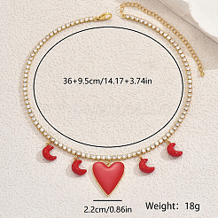 Elegant Brass Pave Clear Cubic Zirconia Tennis Chain Heart Moon Pendant Bib Necklaces for Women&nbsp;GA9034