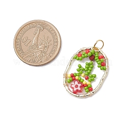Glass Seed Beaded Oval with Flower Pendants&nbsp;PALLOY-MZ01061-01