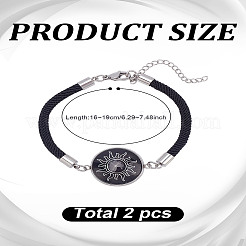 1 Set 2Pcs Valentine's Day Luminous 304 Stainless Steel Glass Flat Round Link Bracelet Sets&nbsp;BJEW-LP0001-35C