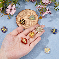 7Pcs 7 Styles Chakra Natural Tiger Eye & Sodalite & Red Jasper & Quartz Crystal & Green Aventurine & Amethyst & Red Aventurine Copper Wire Wrapped Heart Pendants with Golden Tone Metal Slices&nbsp;PALLOY-FH00093