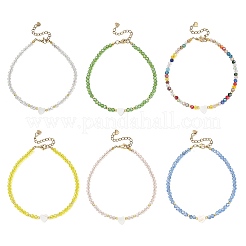 Natural Freshwater Shell Heart & Faceted Rondelle Electroplate Glass Beaded Anklets for Women&nbsp;AJEW-AN00791