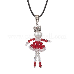 2Pcs 2 Colors Alloy Glass Beaded Christmas Doll Pendant Necklaces&nbsp;NJEW-MZ00135