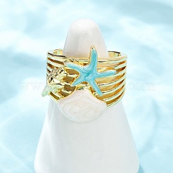 Brass Enamel Adjustable Cuff Rings for Women&nbsp;RJEW-G357-01G