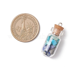 5Pcs 5 Styles Clear Glass Wishing Bottle with Mixed Gemstone Chip Inside Pendants&nbsp;PALLOY-JF04164