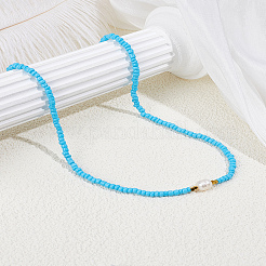 1Pc Rice Natural Pearl & Glass Seed Beaded Necklaces for Women&nbsp;NJEW-LP0007-01C