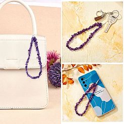 Natural Amethyst Chips Cell Phone Lanyard Wrist Strap&nbsp;HJEW-SW00018-02