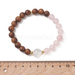 Natural Rose Quartz & Quartz Crystal & Sandalwood Round Beaded Stretch Bracelets for Women & Girl&nbsp;BJEW-TA00720