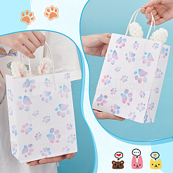 Rectangle with Paw Print Pattern Paper Storage Bags with Handle&nbsp;ABAG-WH0046-39B