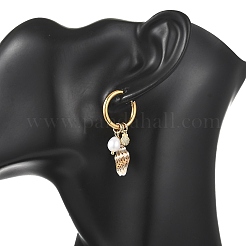 Natural Cultured Freshwater Pearl Beads & Spiral Shell Dangle Hoop Earrings&nbsp;EJEW-JE07252