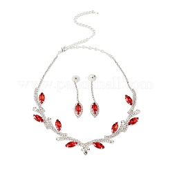 Leaf Brass Rhinestone Stud Dangle Earrings & Pendant Necklaces Set for Women&nbsp;SJEW-M102-03S-01