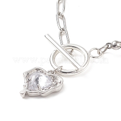 Clear Cubic Zirconia Heart Pendant Necklace with Natural Pearl Beaded&nbsp;NJEW-TA00048