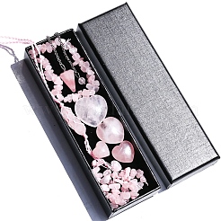 Natural Rose Quartz Dowsing Pendulum Cone Big Pendants & Heart Massage Stone & Bracelet & Pendant Decoration Sets&nbsp;PW-WG73208-01