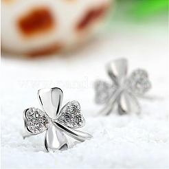 Real Platinum Plated Brass Four Leaf Clover Stud Earrings&nbsp;EJEW-EE0001-231