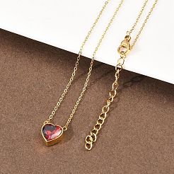 304 Stainless Steel Pave Cubic Zirconia/Glass Heart Pendant Necklaces&nbsp;NJEW-H088-06G