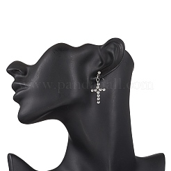 Brass Beaded Cross Dangle Stud Earrings&nbsp;EJEW-JE06479-02