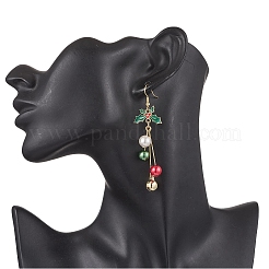 Brass Glass Pearl Leaf Dangle Earrings&nbsp;EJEW-TA00692