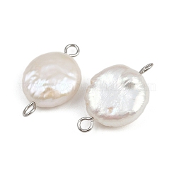 Natural Freshwater Pearl Keshi Pearl Flat Round Connector Charms&nbsp;STAS-D378-20P